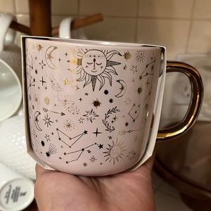 Lavender and gold ceramic graphic mug